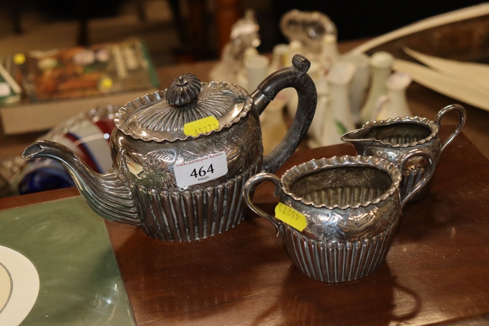 A silver plated three piece tea service