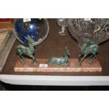An Art Deco style bronzed deer ornament mounted to stone base AF