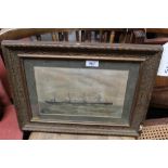 A gilt framed watercolour depicting a ship, indis