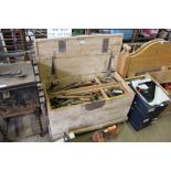 A pine carpenters tool chest and various contents
