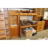 A pine computer desk fitted three drawers together with a pine storage unit fitted single drawer and