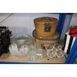 A quantity of glassware and two storage boxes