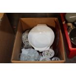 A box of assorted glass and china