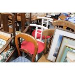 Two white and red upholstered chairs