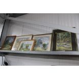 Mary Nuttall, five studies of landscape scenes