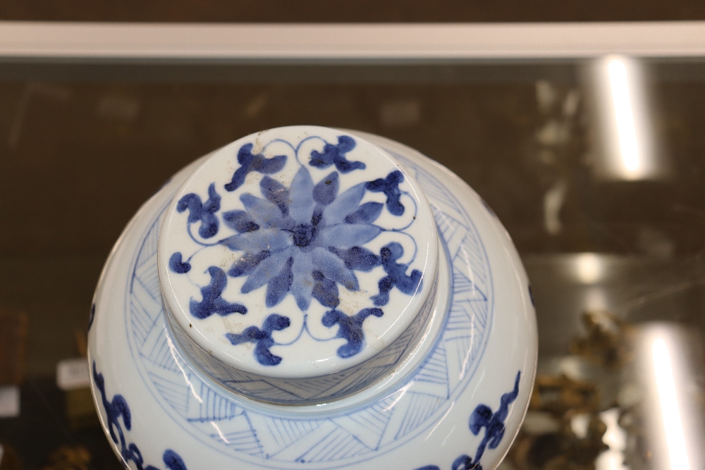 A Chinese blue and white ginger jar and cover, decorated flowers and calligraphy, 21cm high - Image 4 of 24