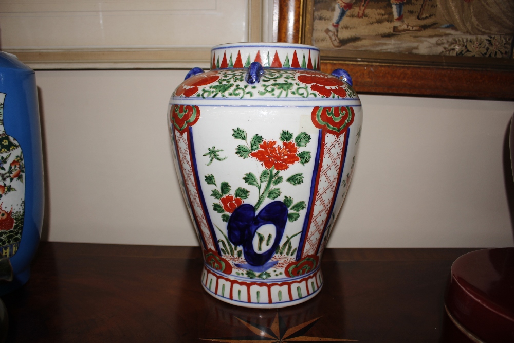 A Chinese baluster jar, having lop handles, brightly coloured enamel decoration, 33cm high - Image 8 of 20