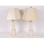 A pair of contemporary Parian type classical column table lamps, complete with shades