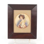 19th Century school, portrait study of a young woman, unsigned watercolour mounted as an oval in