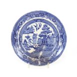 Three Victorian blue and white willow pattern meat plates, and various other blue and white willow