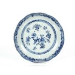 An 18th Century Chinese porcelain blue and white shallow dish, bearing collector's label verso,