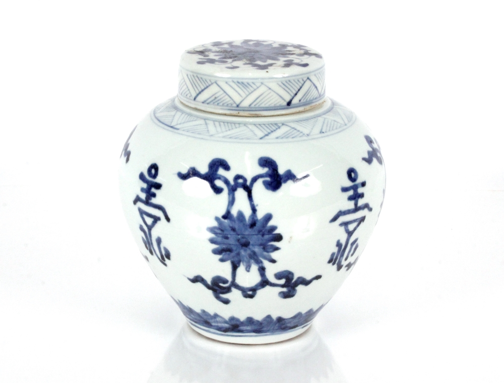 A Chinese blue and white ginger jar and cover, decorated flowers and calligraphy, 21cm high - Image 2 of 24