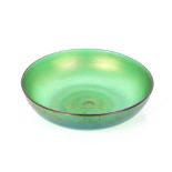 A large green iridescent glass bowl, in the Loetz style, 37cm dia.