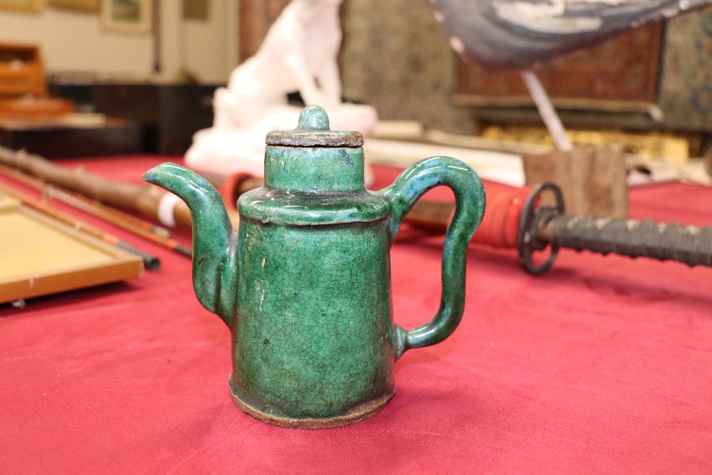 A 17th Century Chinese porcelain pedestal bowl, 16.5cm dia.; and a green glazed Chinese wine pot - Image 19 of 32