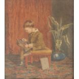 Late 19th / early 20th Century school, watercolour study of a seated boy sketching, signed J. Green,