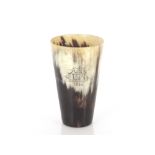 A 19th Century horn beaker with scrimshaw decoration dated 1820