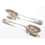 A pair of George III silver berry spoons, London 1800