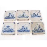 Eleven 18th Century blue and white Delft tiles