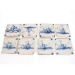 Twelve various 18th Century blue and white Delft tiles