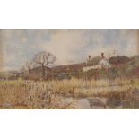 Eyres Simmonds, study of Marsh Cottage, signed watercolour, 22cm x 36cm