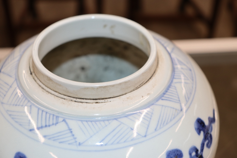 A Chinese blue and white ginger jar and cover, decorated flowers and calligraphy, 21cm high - Image 10 of 24