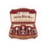 A walnut cased canteen of cutlery by Edwin Viner for six people, Sheffield 1957, weighable silver
