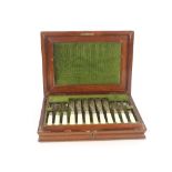 A walnut cased George Butler & Co of Sheffield set of twelve each plated and mother of pearl handled