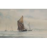 David C. Bell, study of a barge on the River Orwell, signed watercolour, 32cm x 50cm