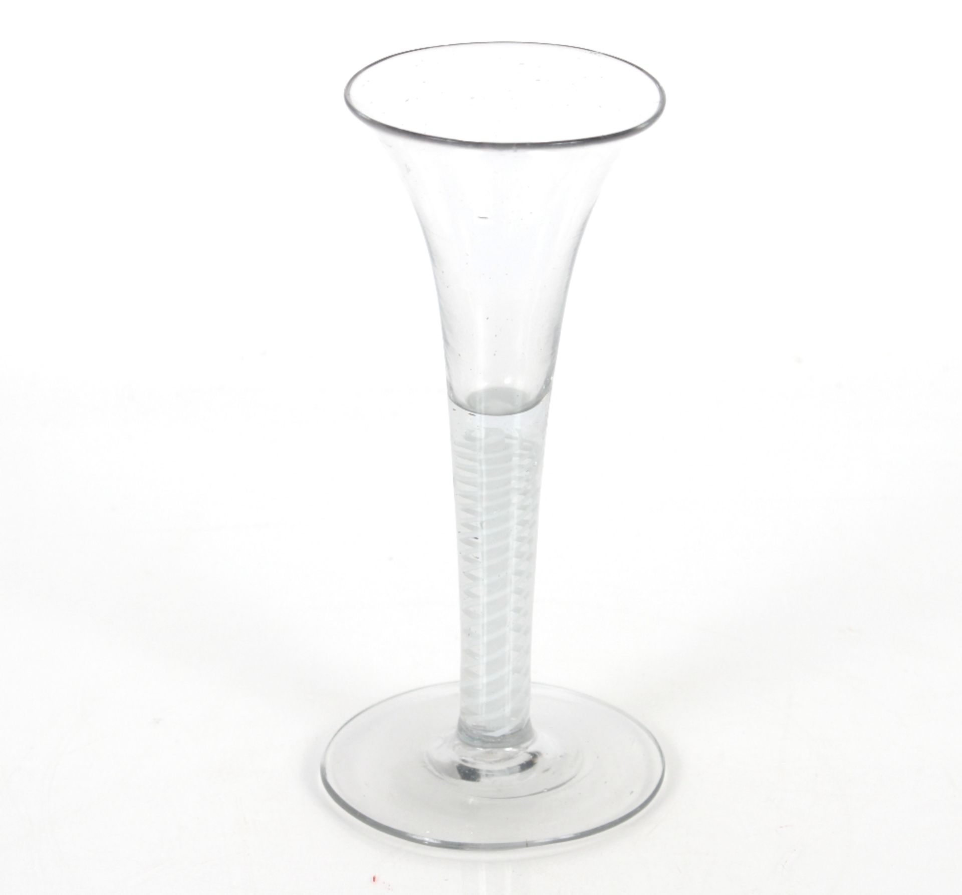 An antique drinking glass, with trumpet shaped bowl and spiral cotton twist stem on circular spread - Image 3 of 4