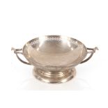 An Art Deco silver bowl, having pierced rim and loop handles, Birmingham 1938, 6oz