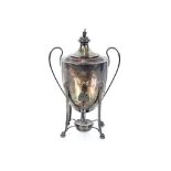 A late Victorian silver samovar, having foliate engraved decoration, and central monogram, loop