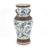 A Chinese crackle glazer baluster vase, decorated birds and foliage between raised bands with