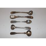 Five silver condiment spoons