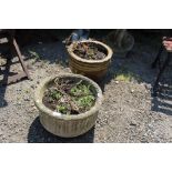 A glazed planter and a concrete planter