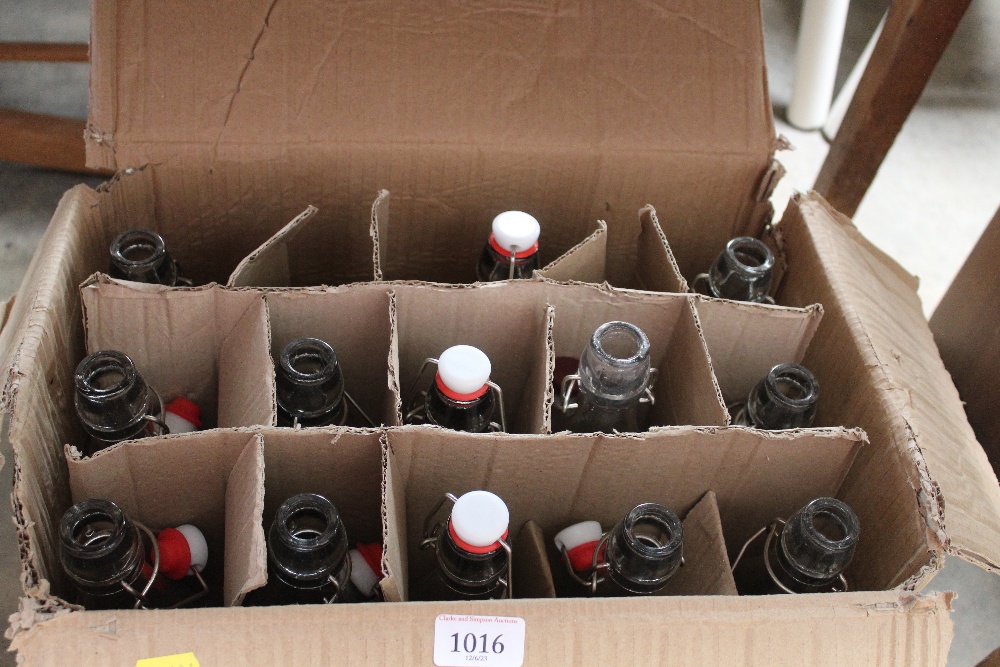 A box of brew bottles