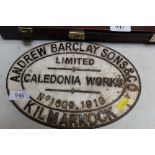 An Andrew Barclay Sons & Co cast iron sign