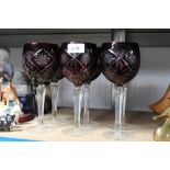 Six ruby flash wine glasses