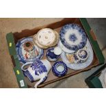 A box of various blue and white and other china an