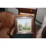 An oil on board study of a church spire, one othe