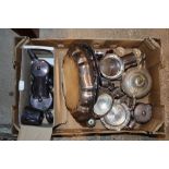 Two boxes of miscellaneous plated ware