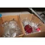 Two boxes of various sundry glassware