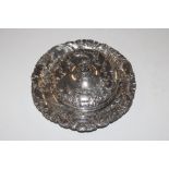 A foliate embossed white metal dish inscribed "Maria"; and a white metal lid inscribed "Maria",