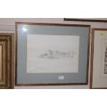 A framed and glazed pencil sketch of Arundel dated 1913