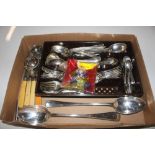 A box containing various silver plated flatware, g