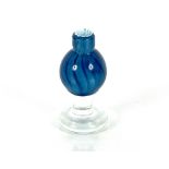 A small blue glass signed pedestal vase