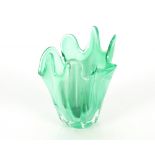A green glass handkerchief vase