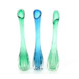 Three Holmegaard tall glass vases with bubbles