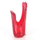 A tall red Koshido 1940's/50's glass vase