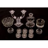 Various clear glass Scandinavian candle holders; v