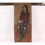 M. J. Graves, "Rita" study of a seated girl, unframed oil on hardboard, signed, 130cm x 51cm,